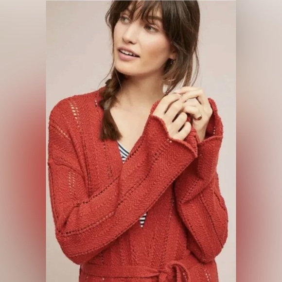 Anthropologie Meadow Rue Priscilla Belted Knit Cardigan Sweater Duster Medium - Picture 2 of 13